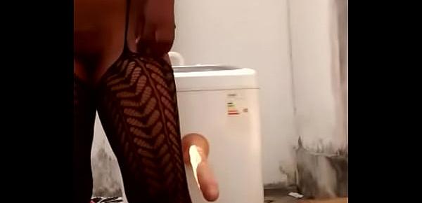  Black girl  Loves Fucking Her Dildo Mounted On Washing Machine